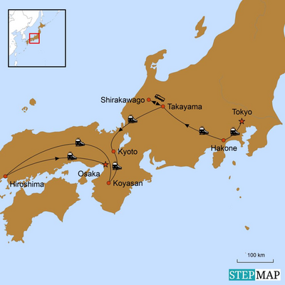 Karte, Im Land des Lächelns, Japan Rundreise