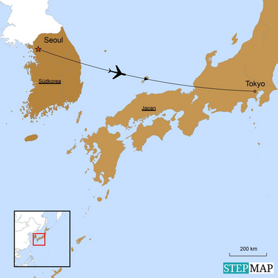 Stepmap Karte, Japan Städtereise, Best of Tokyo und Seoul